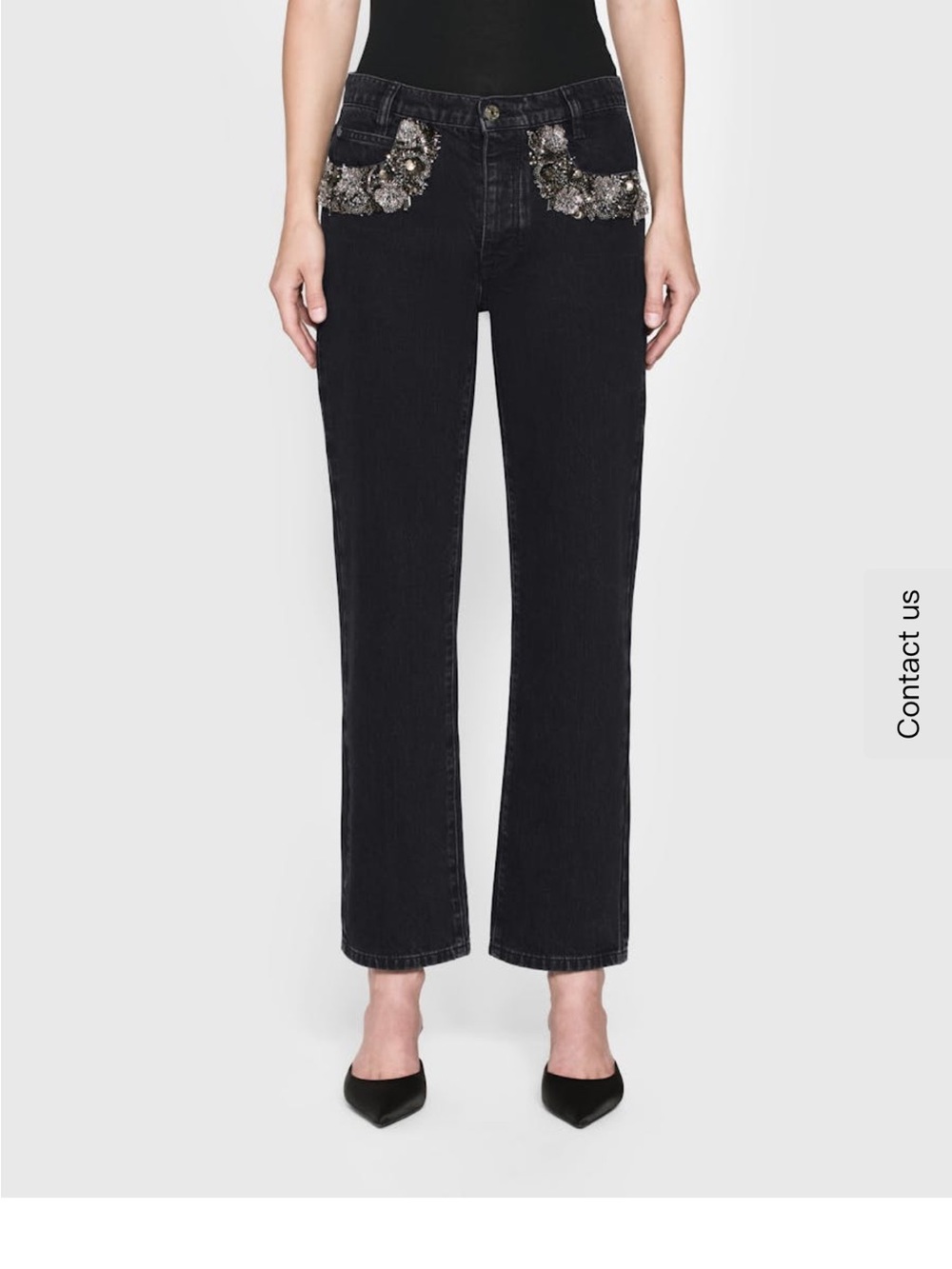 Frame Denim Black Straight-Leg Jeans with Beaded Pocket Detail